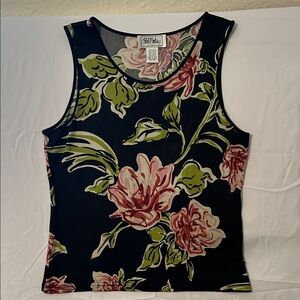 Bob Mackie Black Tank Top with Pink Floral Print